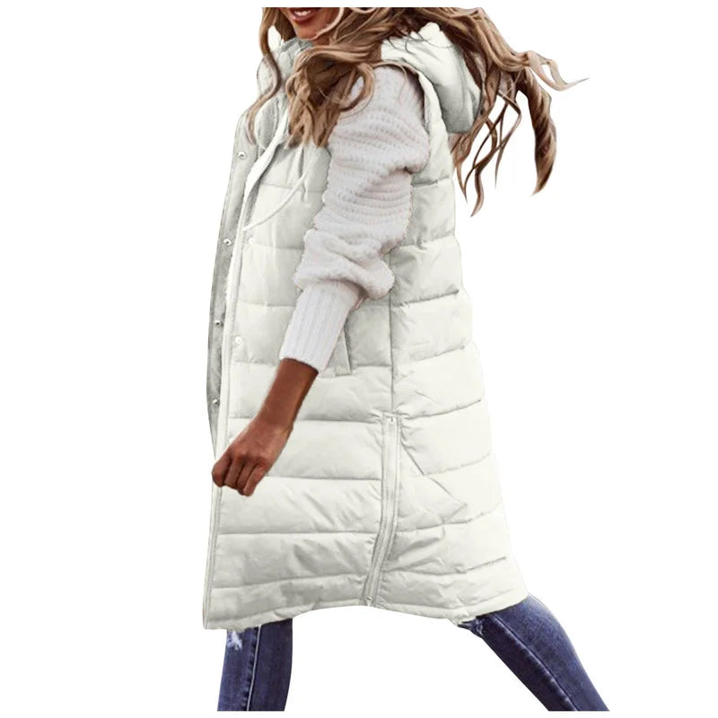 Warm Hooded Longline Sleeveless Vest Coat for Women