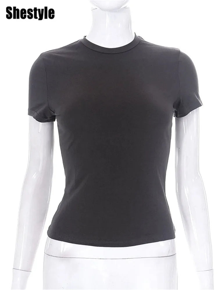 Casual Stretchy Short Sleeve O Neck T Shirt for Women