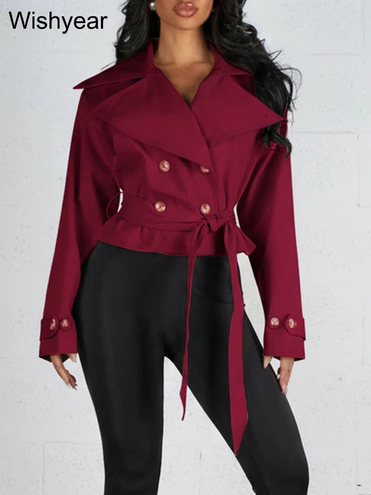 Lace-Up Double-Breasted Cropped Windbreaker Jacket for Women