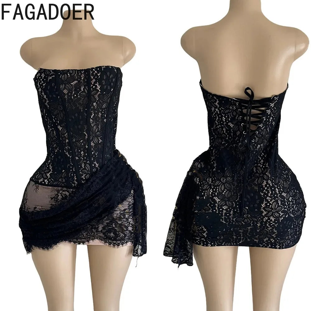 Elegant Vintage See-Through Stretch Lace Dress for Women