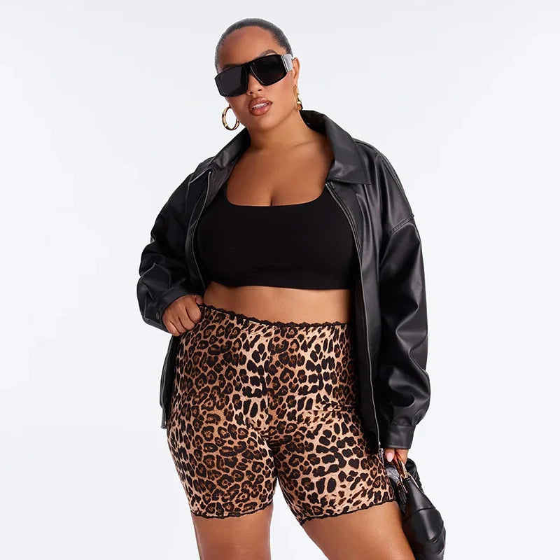 Polka Dot Lace Edge Stretchy Moto Biker Shorts for Women
