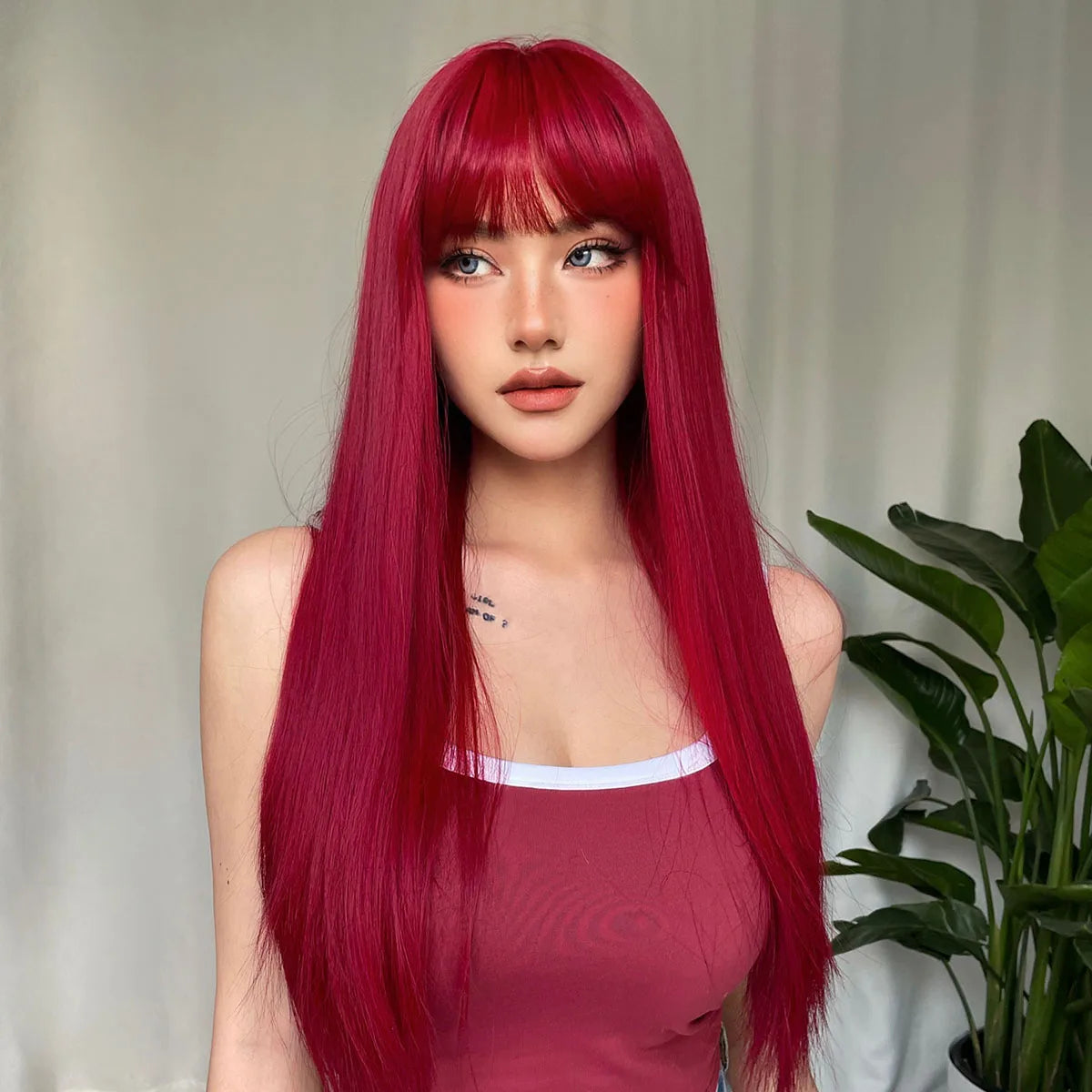 Long Straight Heat Resistant Synthetic Wig With Bangs for Women
