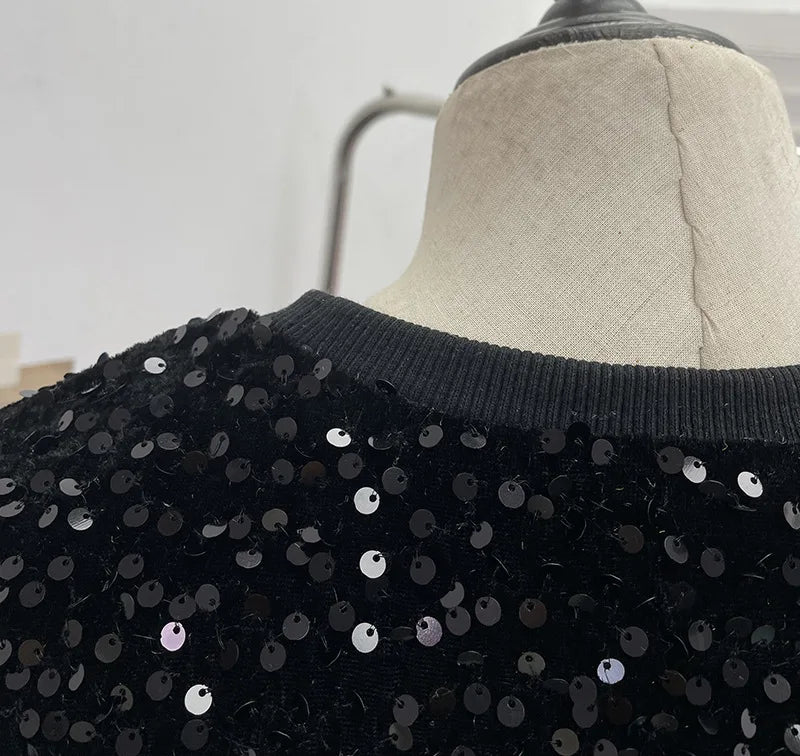 Spicy Girl Pink Sequins Short Sleeve T-shirt Round Neck Slimming Crop Top Blingbling Sexy Nightclub Multi Color Casual Tees