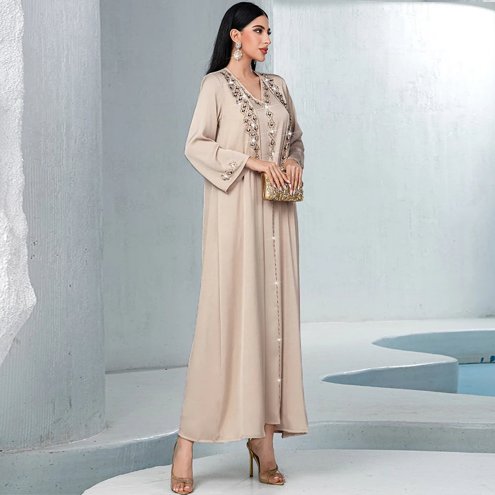 Diamond Embellished Two Piece Abaya Set for Women