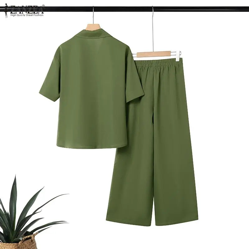 Loose Blouse And Wide Leg Pants Set