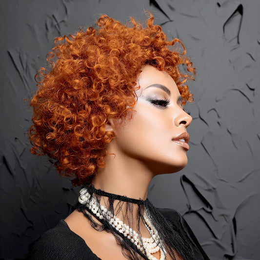 Ginger Pixie Cut Wigs Human Hair Short Curly Lace Front Human Hair Wigs Colored Water Wave Bob Wig 13x1 Transparent Lace Wigs