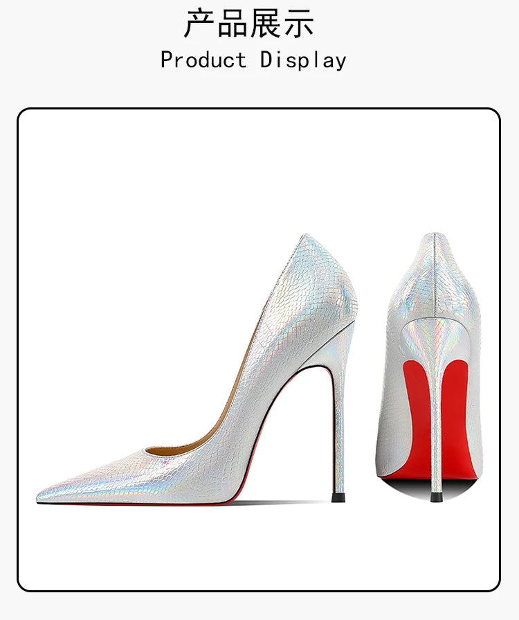Silver Snake Print Pointed Toe High Heel Pumps for Women