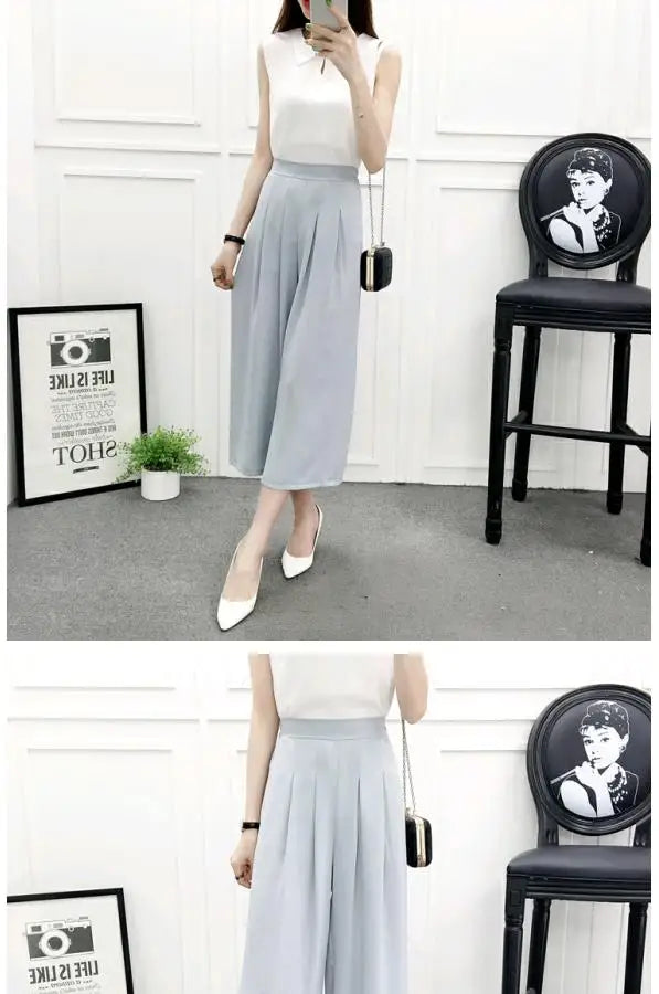 High Waist Pleated Wide Leg Cotton Linen Pants For Women