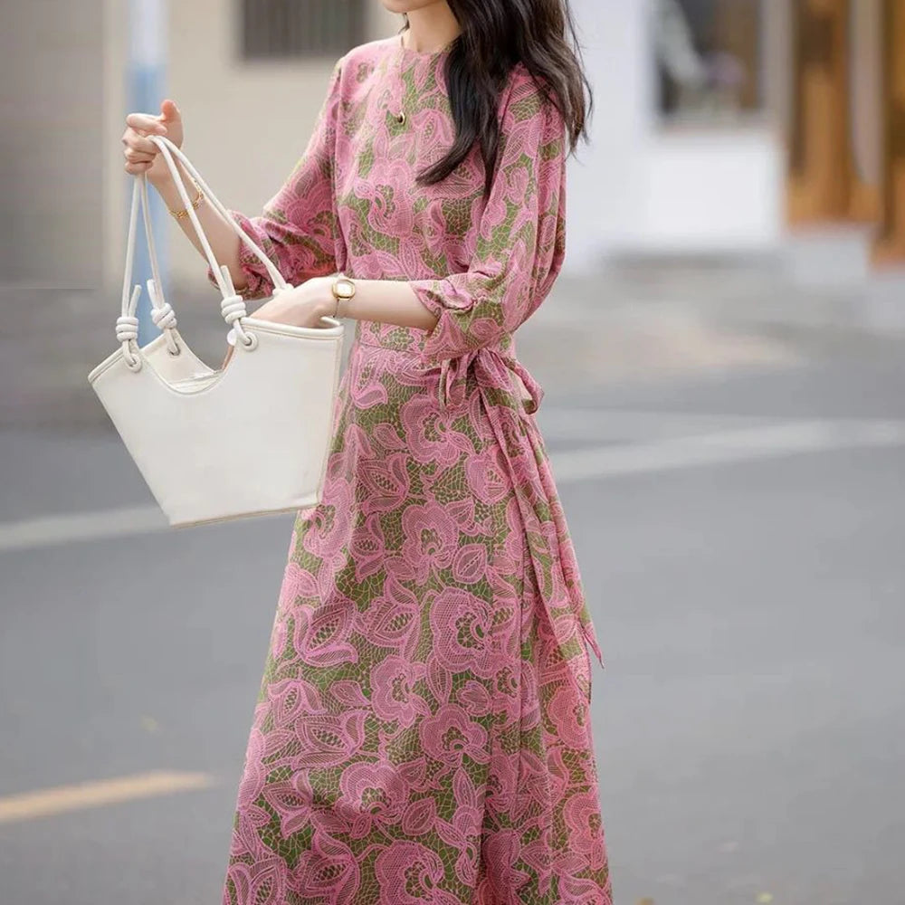 Elegant One Shoulder Wrap Chiffon Midi Dress For Women
