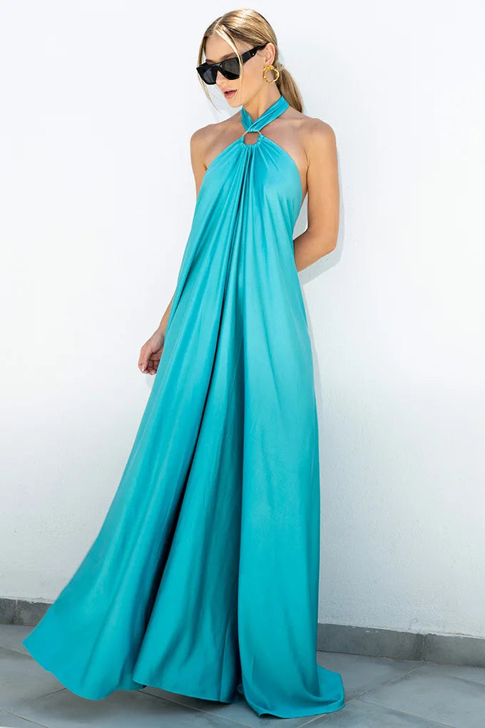 Backless Halter Neck Satin Evening Dress for Women