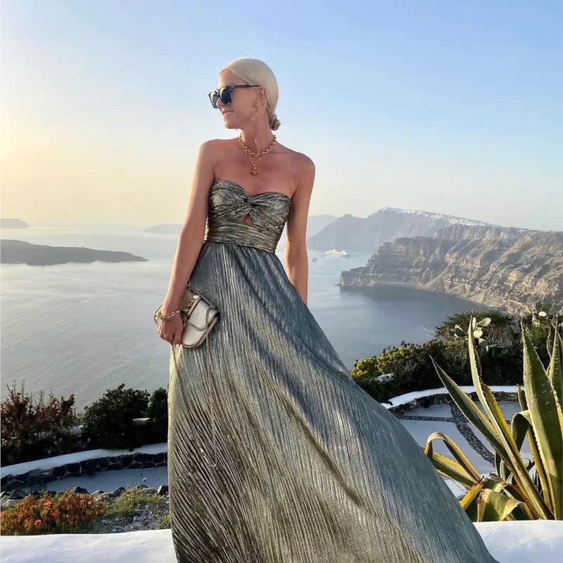 Sleeveless Chest Wrapping Dress Summer Women Sexy Hollow Out Solid Strapless Ladies Maxi Party Dress Fashion Streetwear