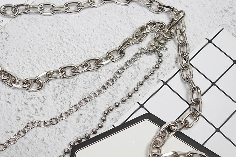 [EAM] Silver Color Metal Chain Long Irregular Belt Personality Women New Fashion Tide All-match Spring Autumn 2025 1DH8768