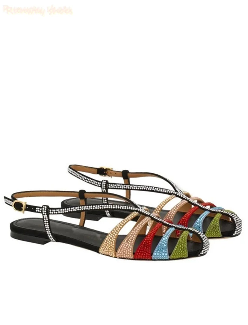 Luxury Rhinestone Buckle Open Toe Stiletto Sandals For Women