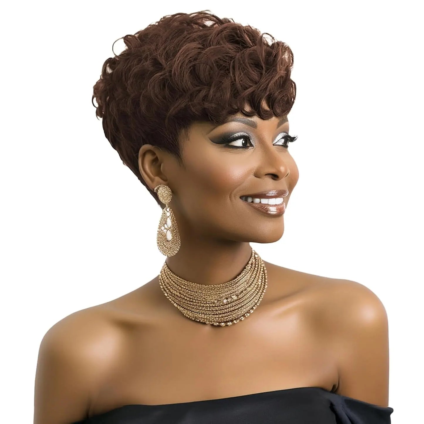 Synthetic Hair Natural Wavy Short Pixie Black Wig for Women