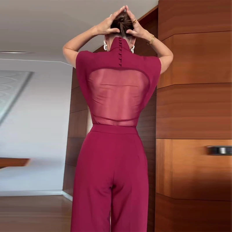 Elegant Turtleneck Wide Leg Pant Suit Set for Women