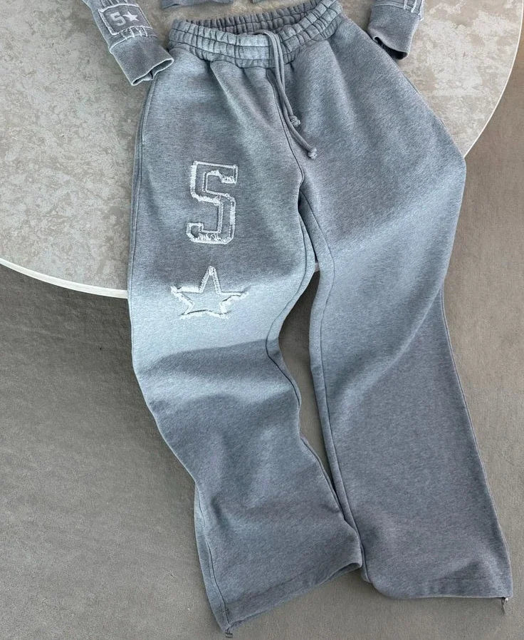 Letter Embroidery Zip Hoodie Set