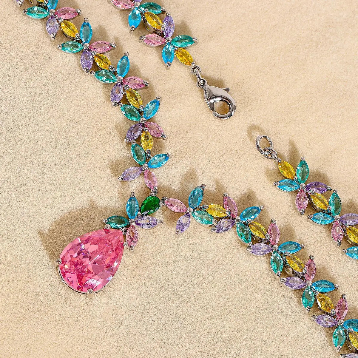 Colored Zircon Necklace and Drop Earrings Set for Women