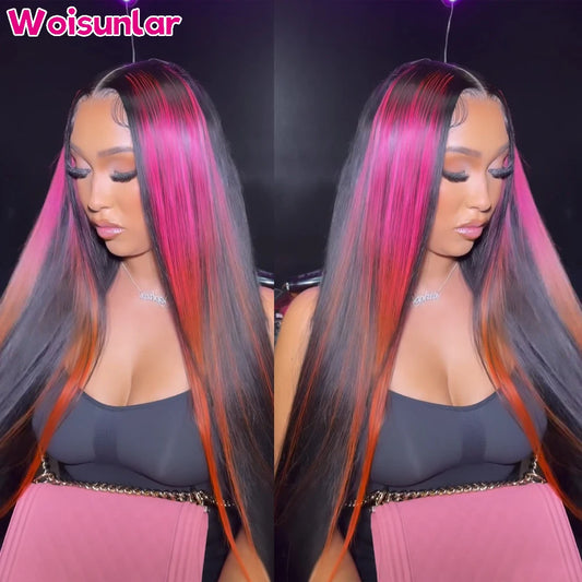 Pink Yellow Black Straight Wig
