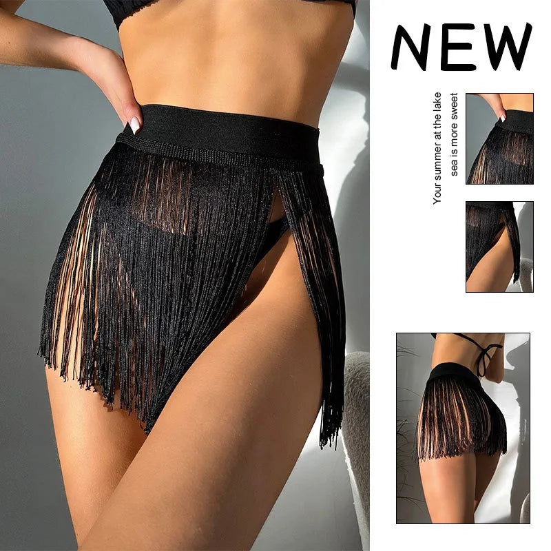 Swimsuit 2025 new fringed short skirt beach resort shirt swimming skirt, fringed fashion and simplicity XL-ZK-449
