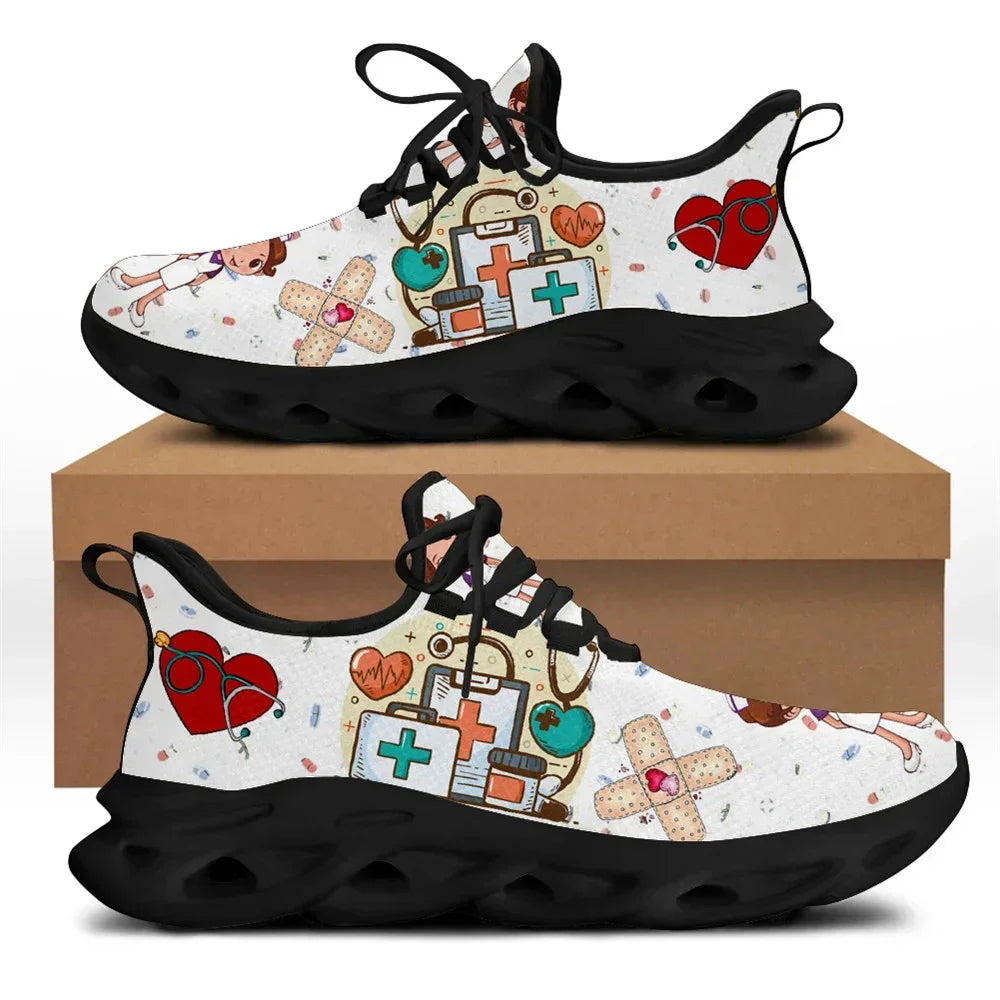 Cute Cartoon Print Lace-Up Nursing Shoes for Women