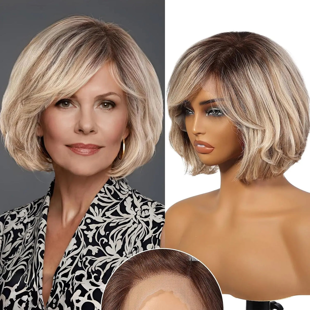 Short Wavy Lace Front Bob Wig With Blonde Highlights For Women