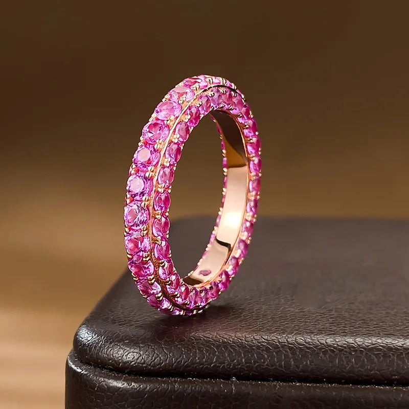 PANSYSEN Luxury 925 Sterling Silver Pink Sapphire High Carbon Diamond Ring for Women 18k White Gold Plated Wedding Party Jewelry