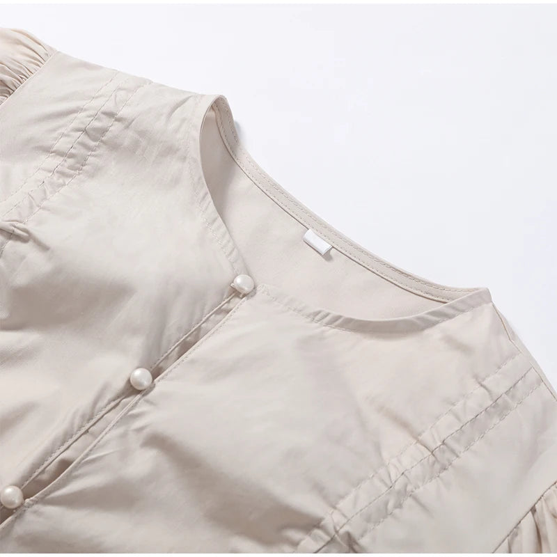 Chic Solid Ruffle Pleated Puff Sleeve Shirt for Women