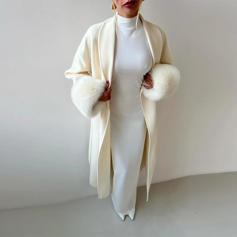 Elegant Longline Turn Down Collar Winter Coat for Women