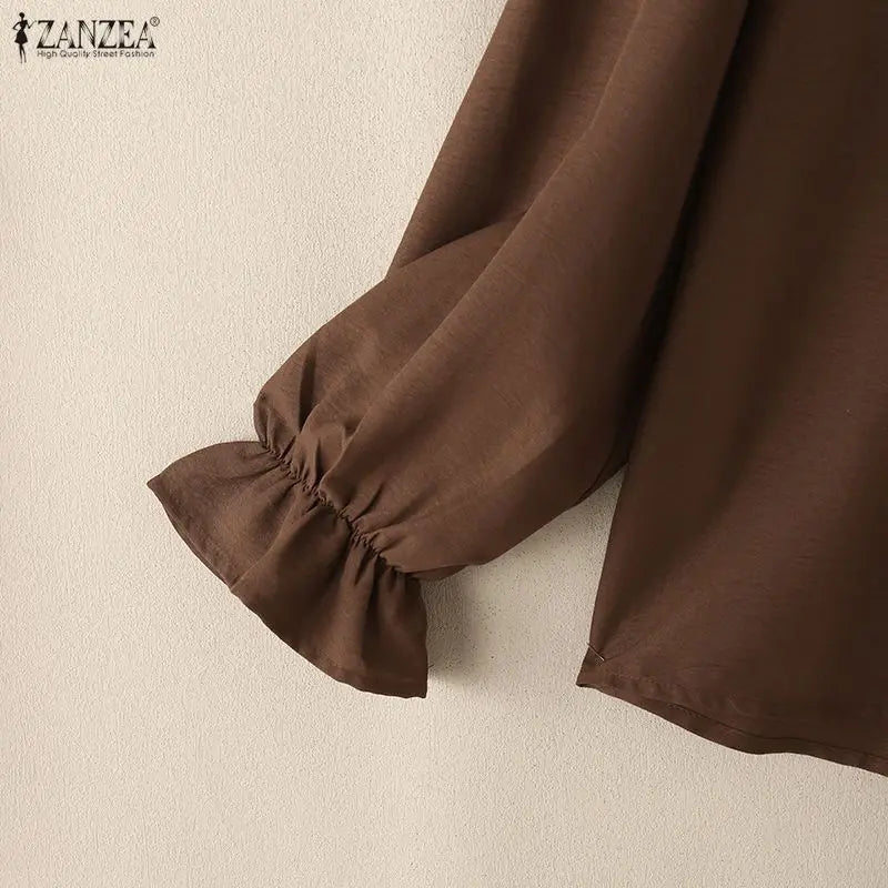Elegant Ruffled Trim Long Sleeve Blouse for Women