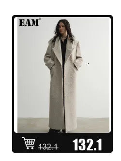 [EAM] Gray Slim Elegant Knitting Sweater Turtleneck Long Sleeve Women Pullovers New Fashion Tide Spring Autumn 2025 1DH7116