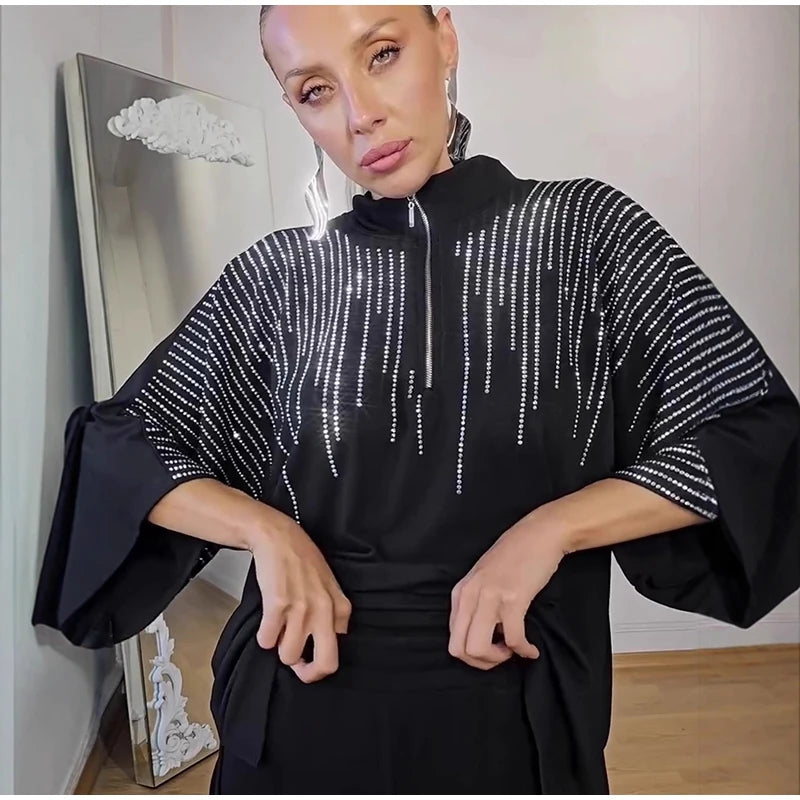Elegant Casual Sequin Two Piece Top And Pants Set For Women