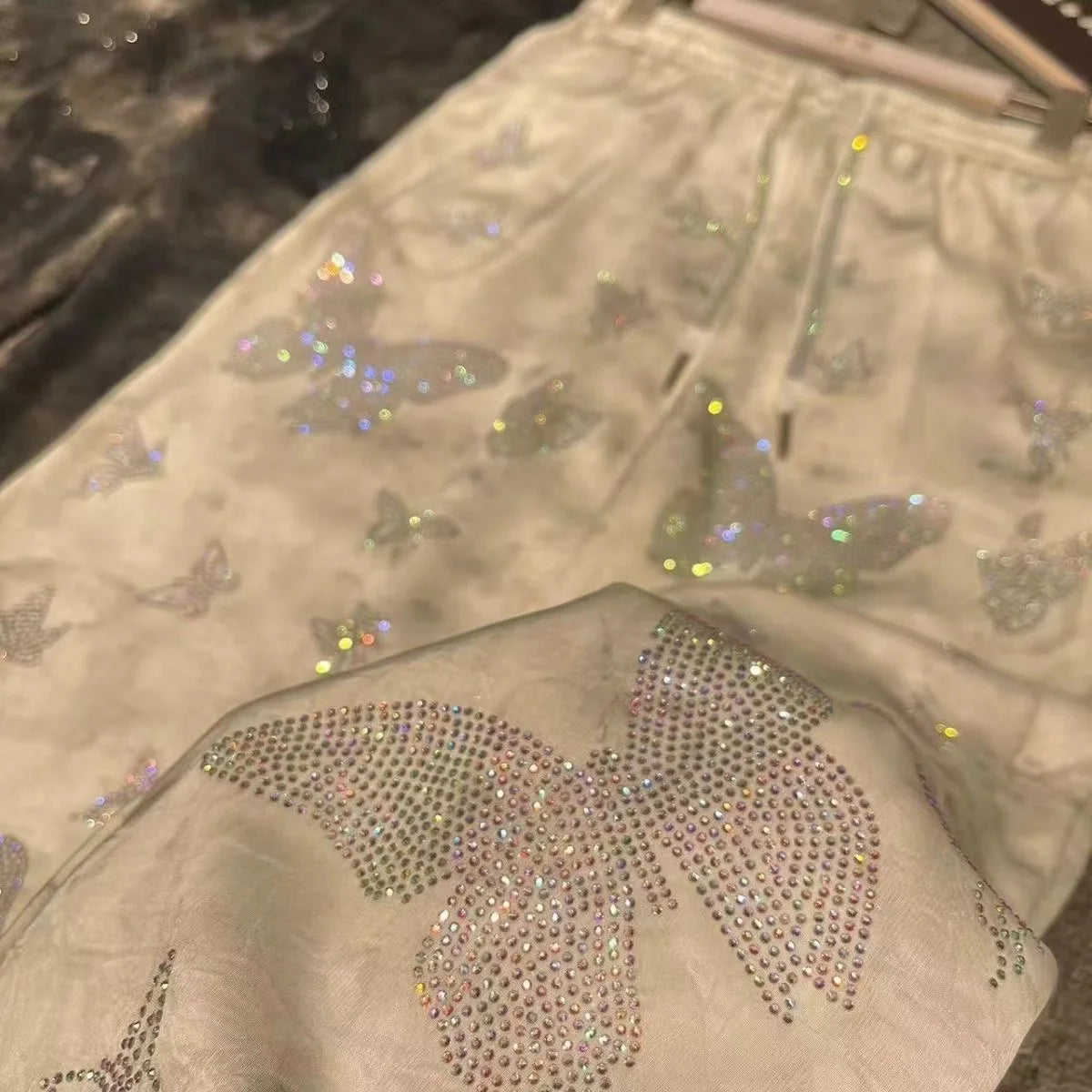 Sparkling Sequin Satin Wide Leg Casual Pants for Women