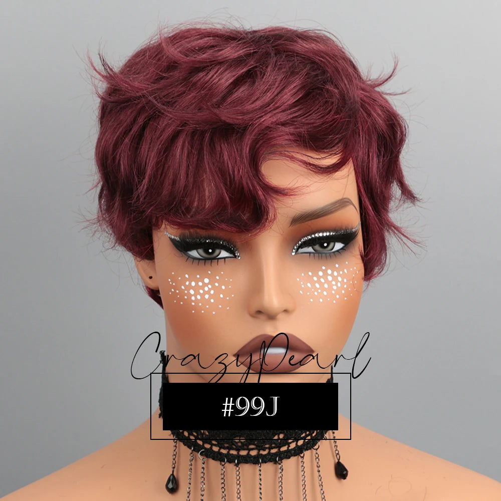 Dark Brown Short Pixie Lace Front Human Hair Wig for Women