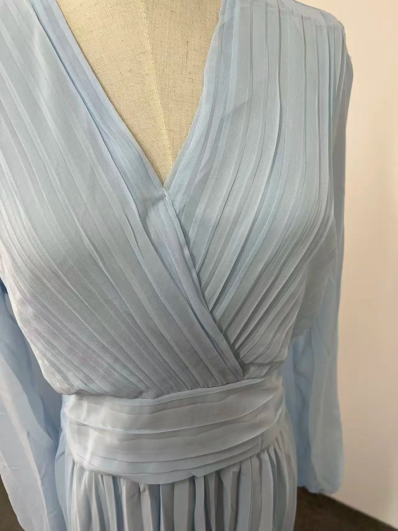 Elegant Blue Chiffon Ankle Length Flowing Dress For Women