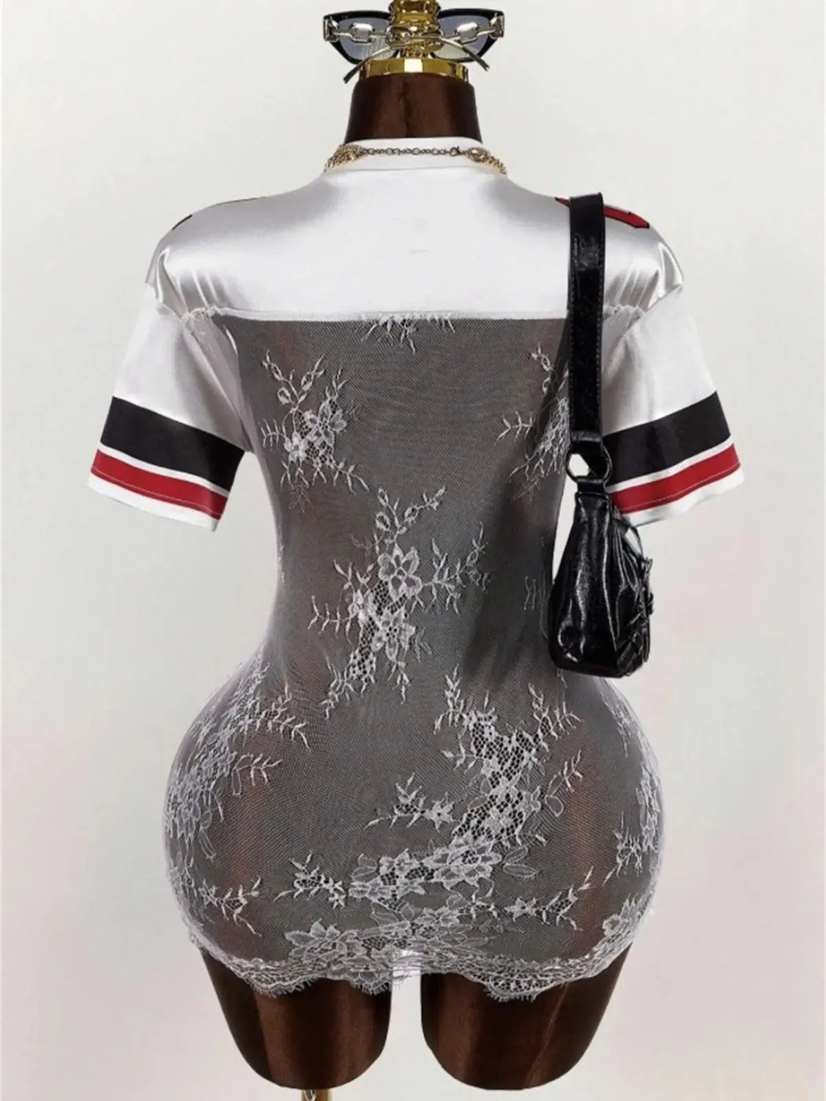 Jacquard Lace Patchwork See Through Stretch Mini Dress for Women