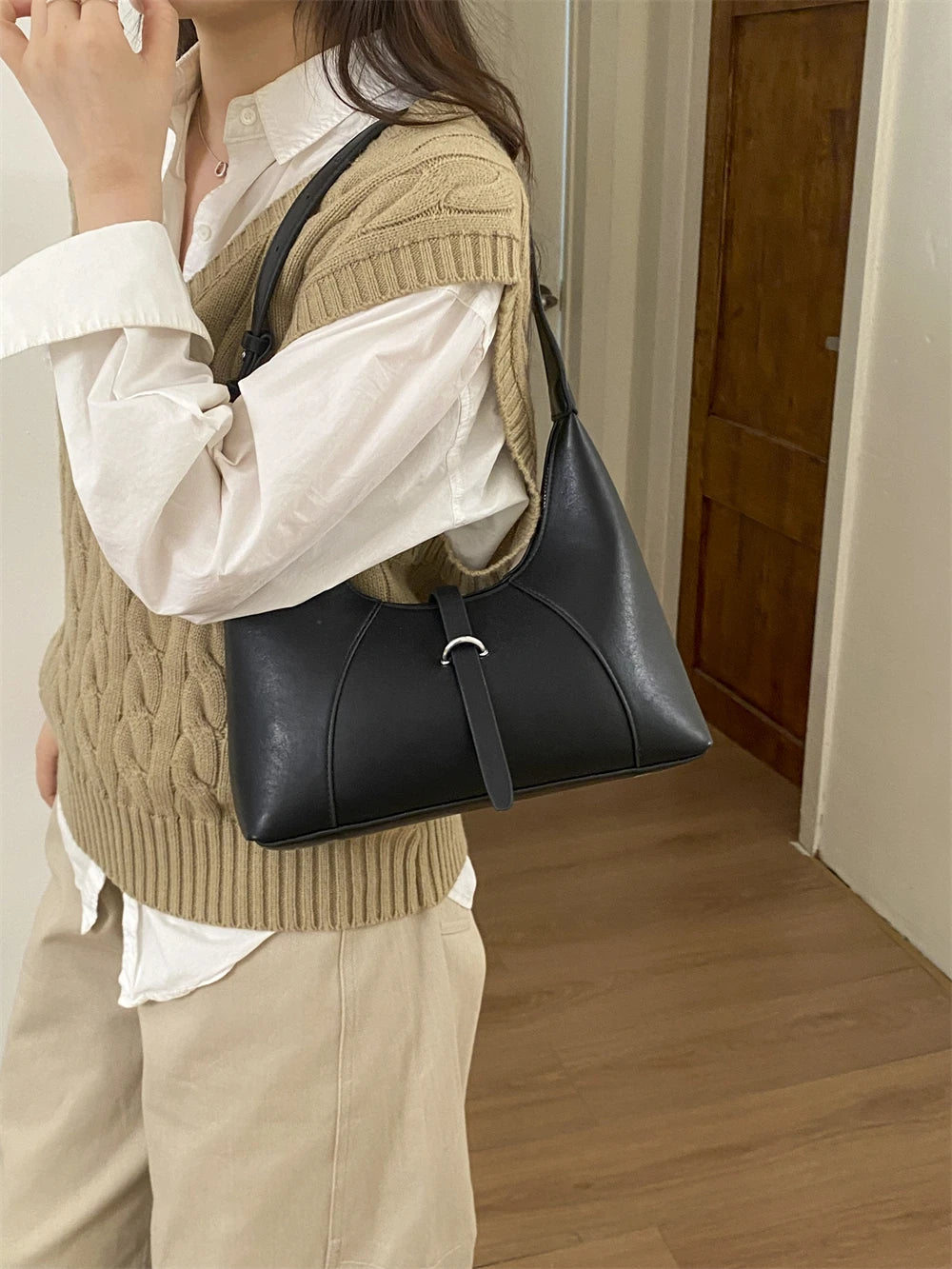 Solid Color Faux Leather Hobo Shoulder Bag for Women