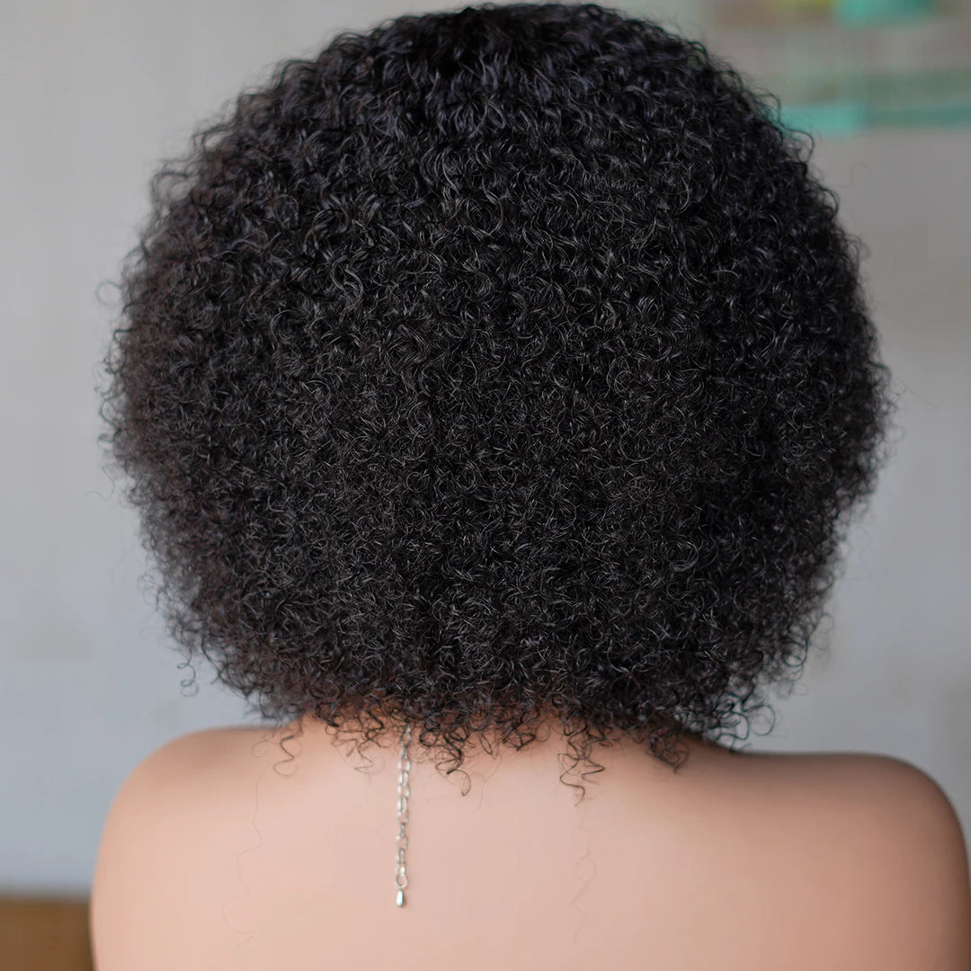 Short Kinky Curly Human Hair Wig With Bangs For Women