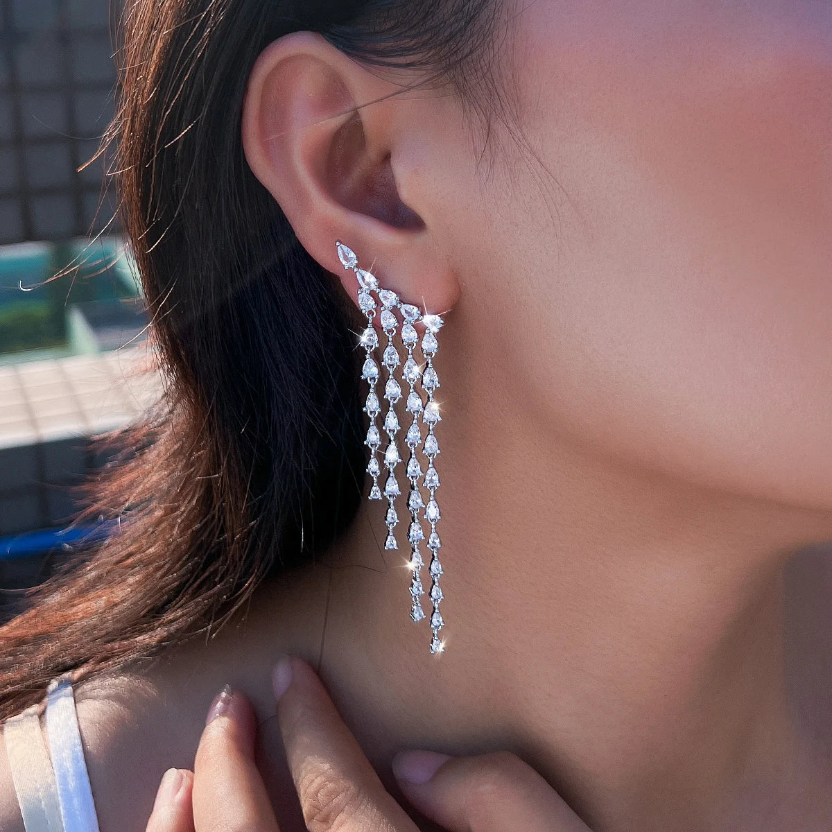 Long Cubic Zirconia Drop Earrings