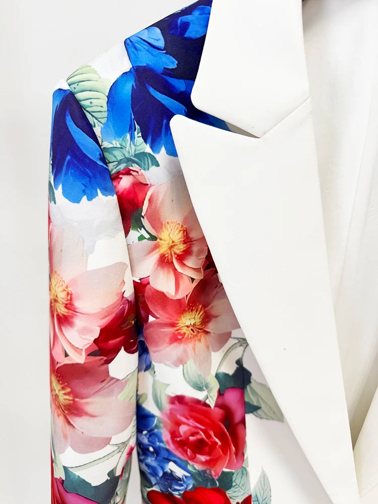 HIGH STREET Newest 2026 Designer Runway Suit Set Women's Gorgeous Floral Printed Blazer Pants Suit 2pcs