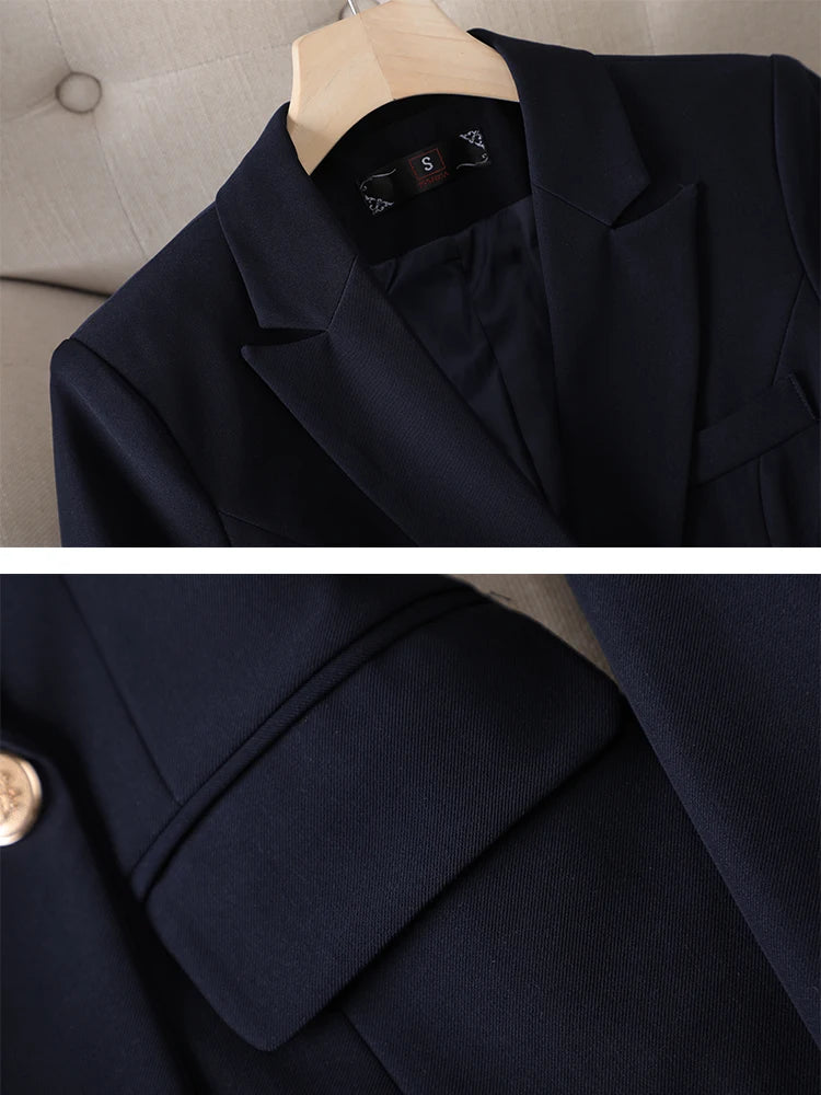 Gray Black Blue White Fashion Women Pant Suit Long Sleeve Solid Ladies Blazer and Trouser Formal 2 Piece Set For Autumn Winter