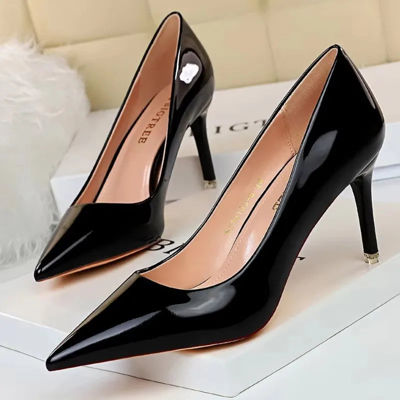 Classic Patent Leather Stiletto High Heel Pumps for Women