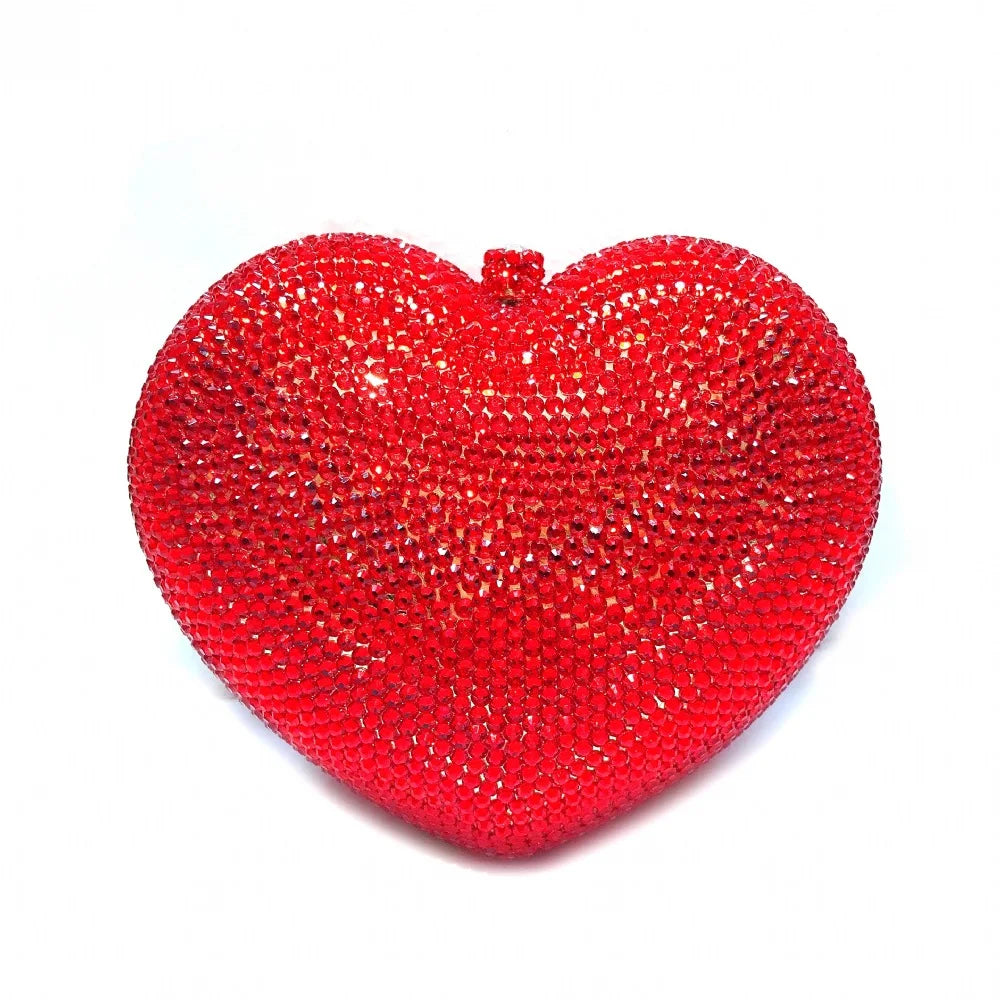 Red Peach Heart-shaped Diamond-encrusted Dinner Bag Full Of Diamonds Love Clutch Bag Hard Box Crystal Women's Banquet Dress Bags