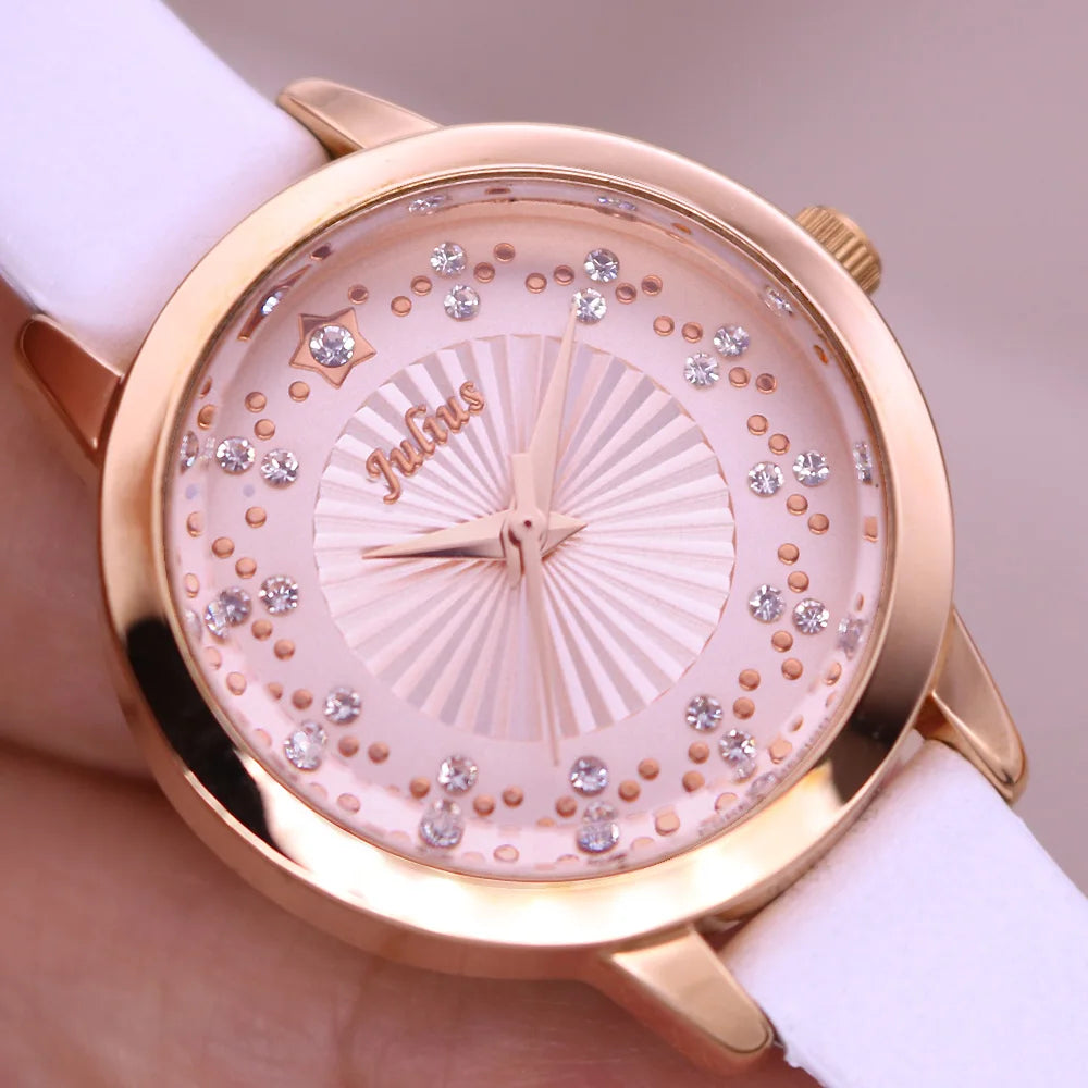 Small Rhinestones Julius Lady Women's Watch Japan Quartz Elegant Fashion Hours Bracelet Leather Girl's Gift No Box