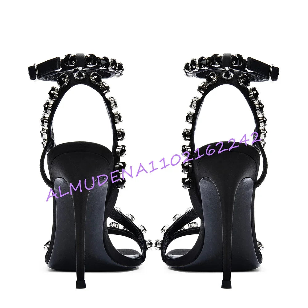 Rhinestone Strappy Ankle Strap High Heel Sandals for Women