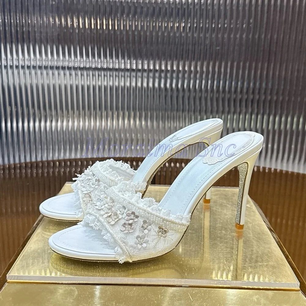 Chic Open Toe Floral Lace Trim Flat Sandals for Women