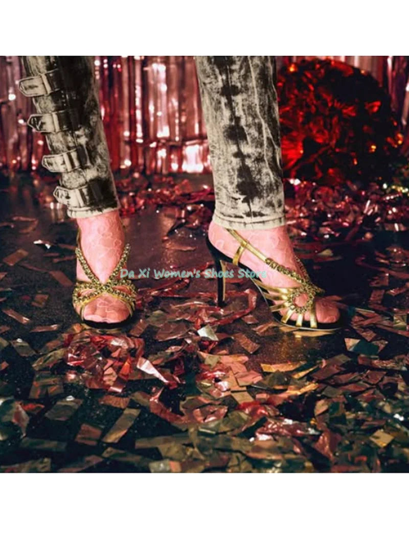 Rhinestone Bow Open Toe Velvet Stilettos for Women