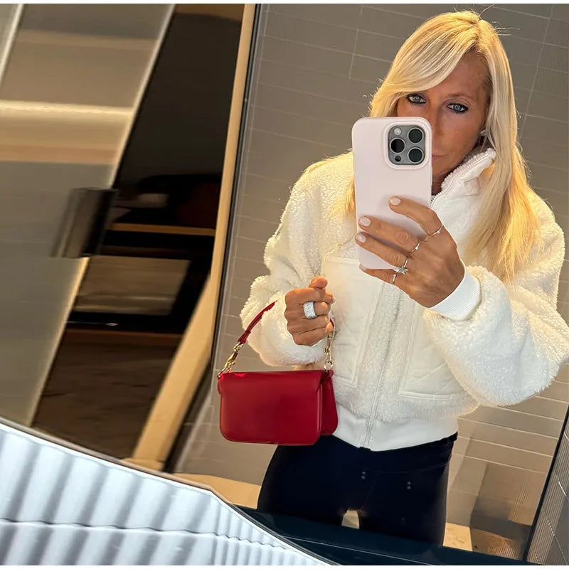 Elegant Lamb Women's Coat Vintage Stand Collar Thicken Full Sleeve Pockets Jacket Female 2025 Autumn Winter Woman Coats Outwears