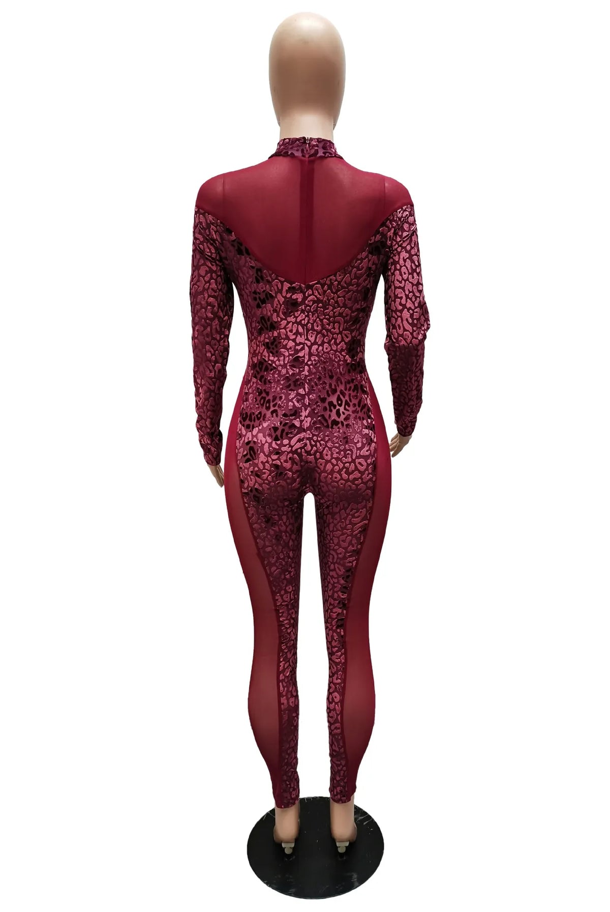 Sheer Leopard Mesh Jumpsuit With Long Sleeves for Women