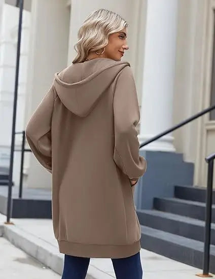 Solid Color Long Sleeve Zippered Hoodies For Women
