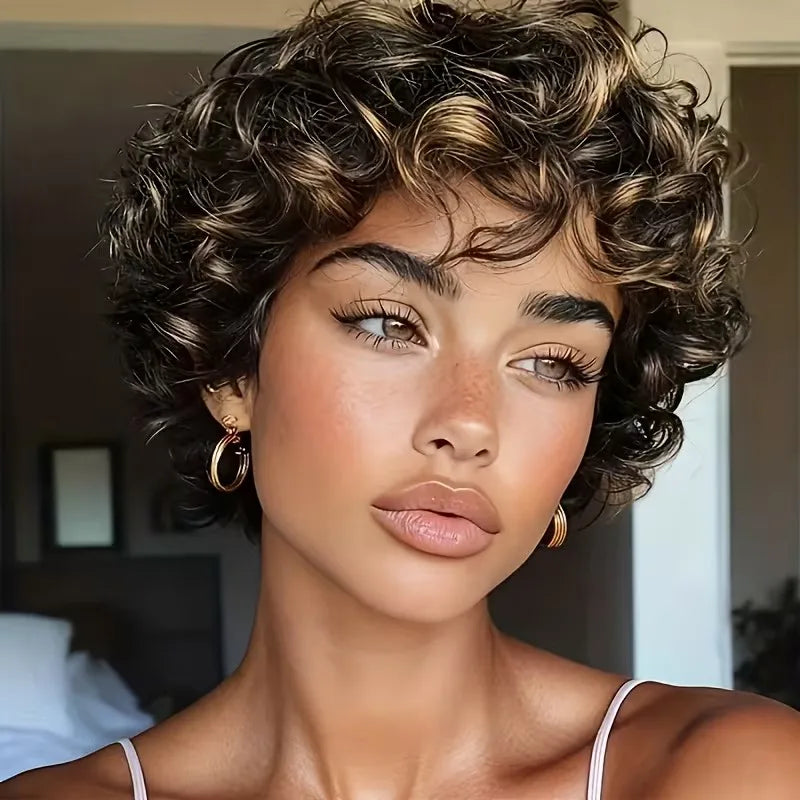 Soft Natural Curly Pixie Cut Human Hair Wig for Women